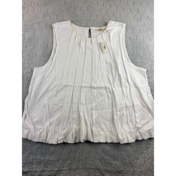 Madewell White Sleeveless Top Pleated Blouse Keyhole Back Womens Large - Picture 1 of 8
